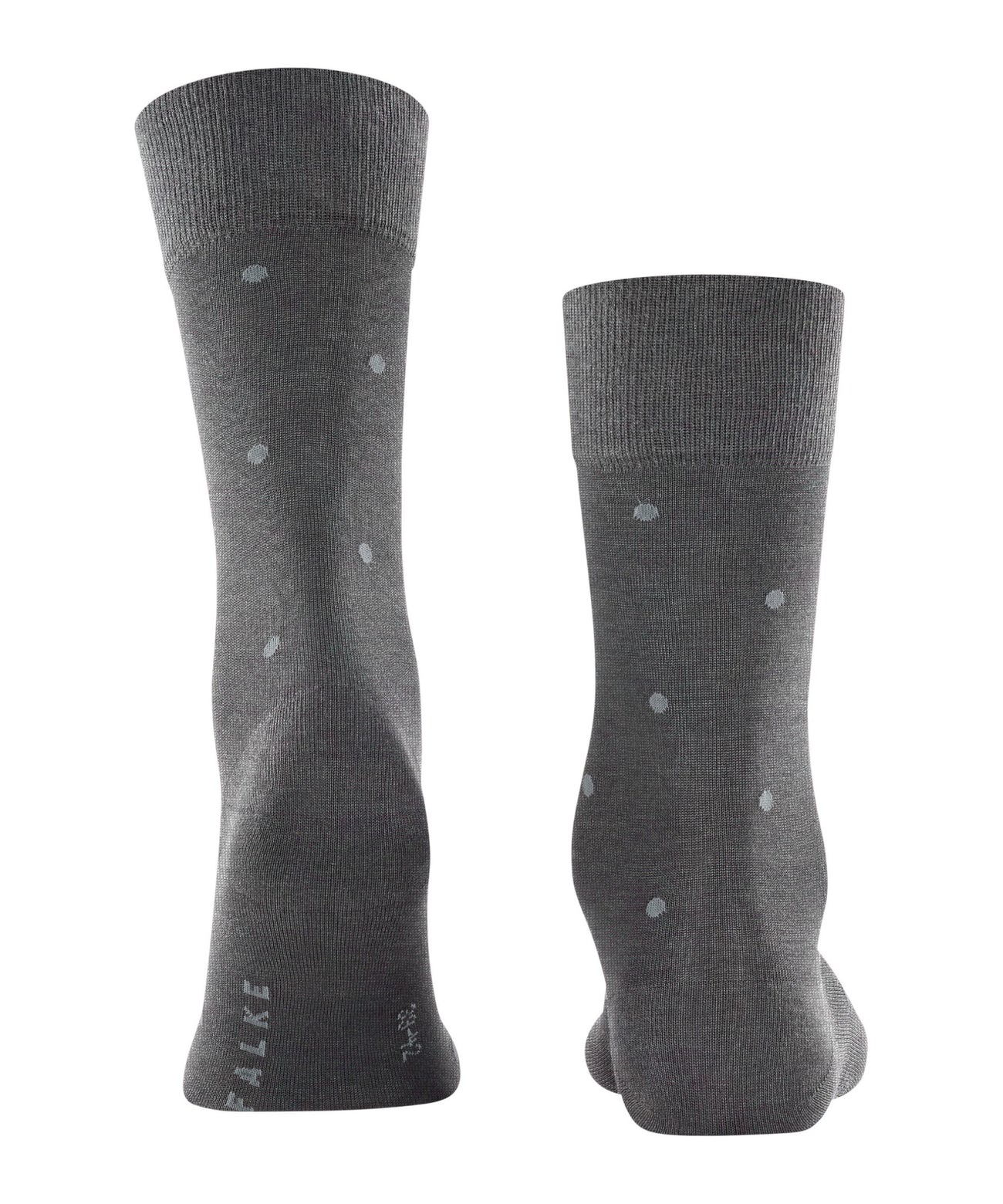 FALKE Dot Herensok 13269 3168 steel mel. met trendy stipjes op een elegante grijze achtergrond.