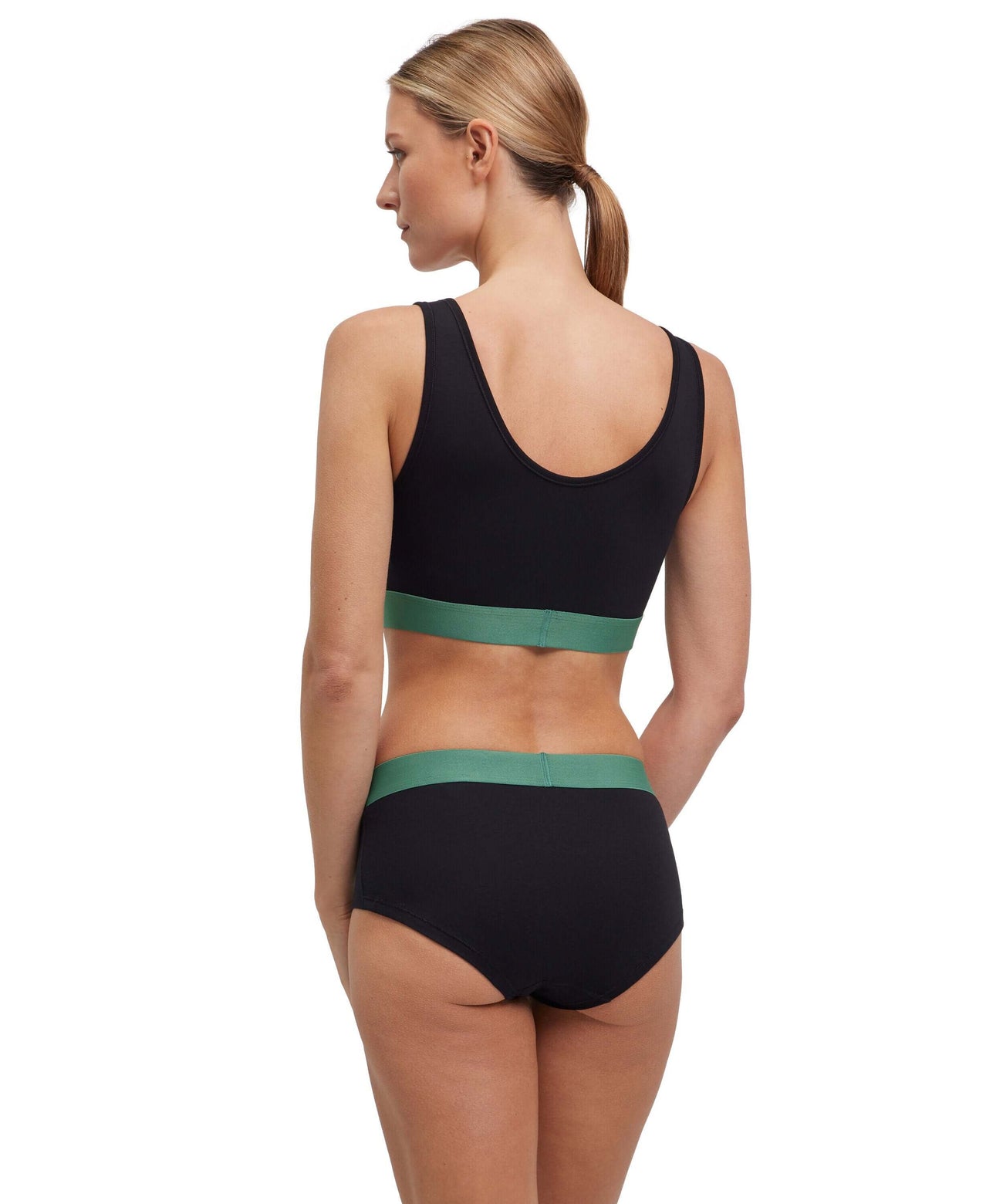 FALKE dames hipster met comfortabel design en elastische afwerking, zwart met groene details.