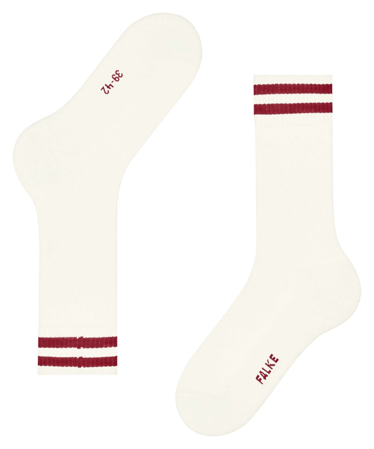 FALKE Leake Street Sokken Heren, off-white met sportieve rode streep, van zachte merinowol, comfortabele hoge sokken.