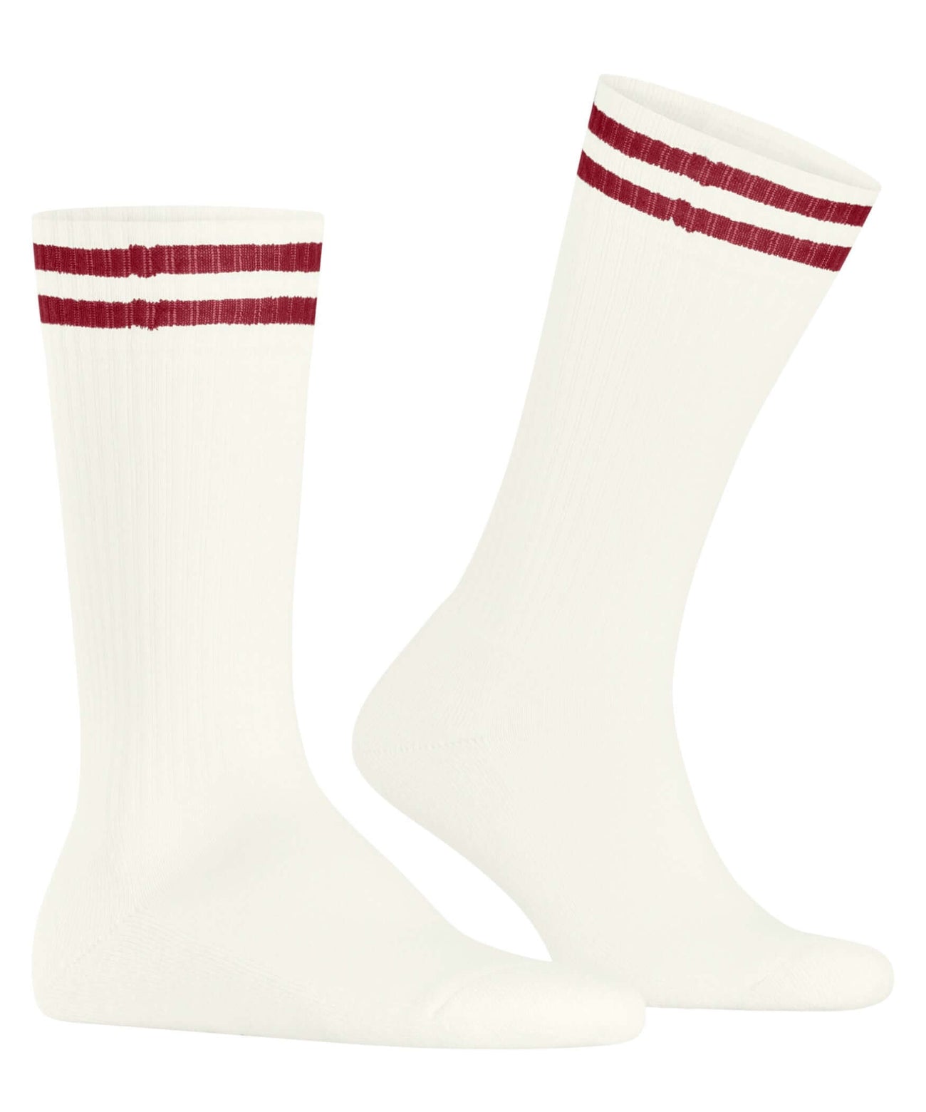 FALKE Leake Street Sokken Heren 12707 2040 off-white met sportieve gestreepte boord in rood.