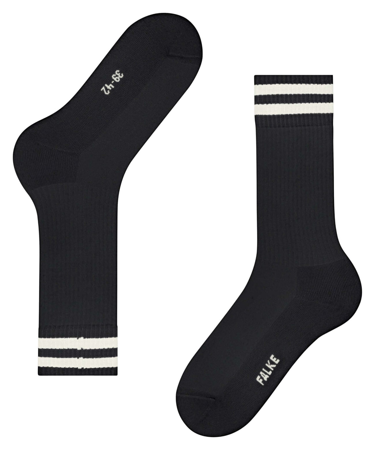 FALKE Leake Street hoge sokken heren in zwart met sportieve gestreepte boord en geribbelde structuur.