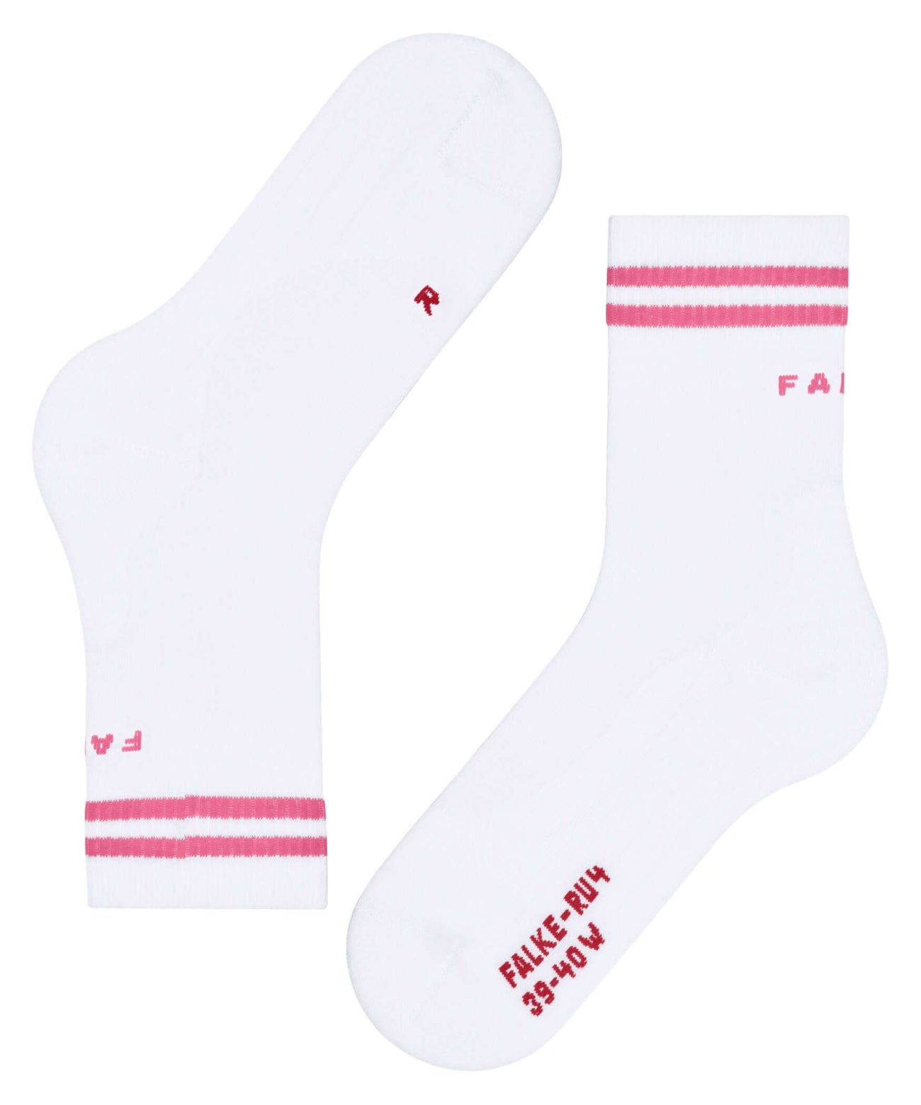 FALKE RU4 Hardloopsok Dames 16704 2009 white, witte hardloopsokken met roze strepen.