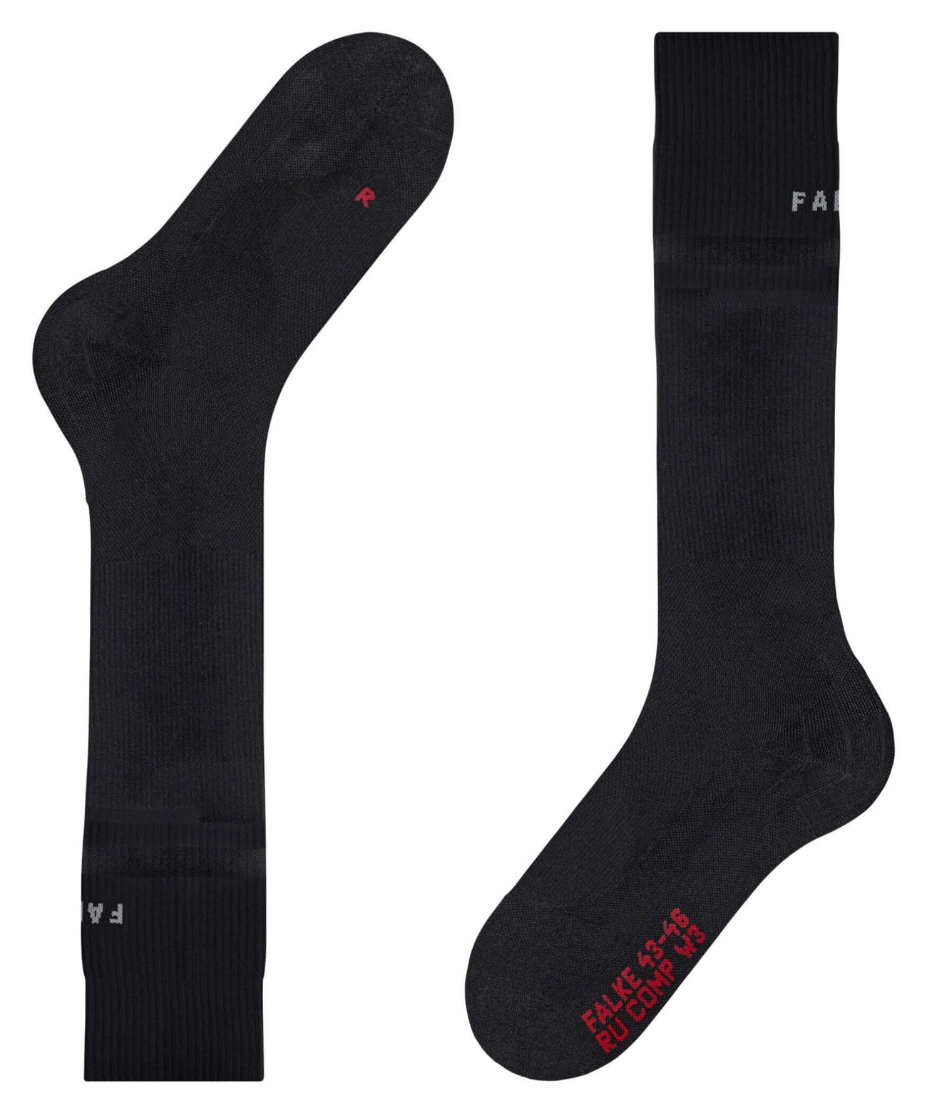 FALKE RU Compressie Kous Energy Heren in zwart, voor optimale training en herstel met anatomische pasvorm.