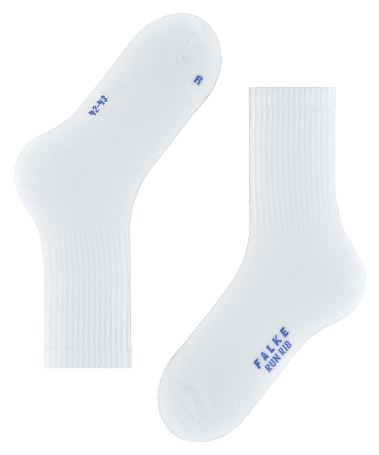 FALKE Run Rib Crew Sokken Unisex 12574 2000 white, witte sportieve sokken met geribbelde boord.