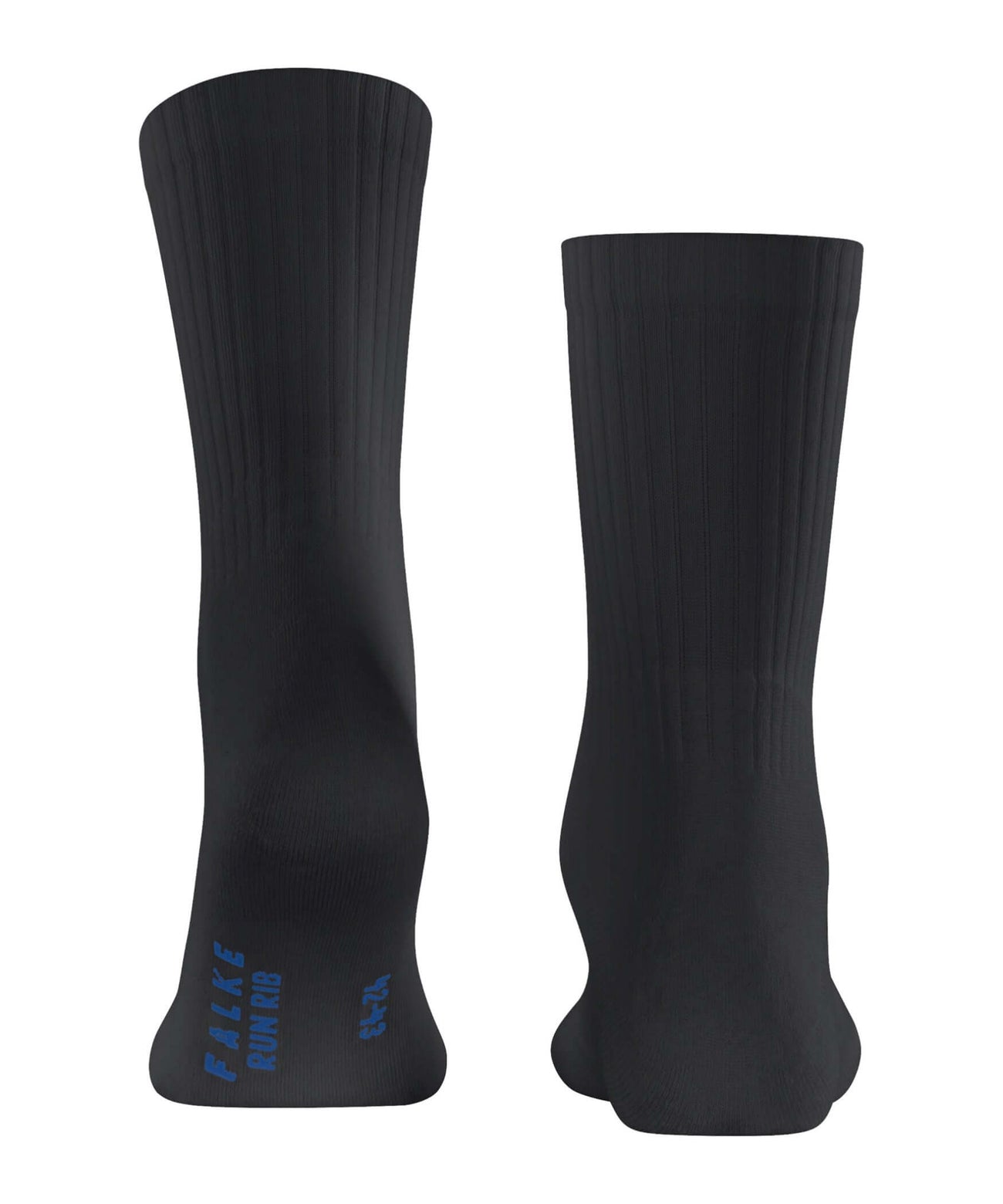 FALKE Run Rib Crew Sokken Unisex 12574 3000 black, sportieve zwarte sokken met geribbelde boord.