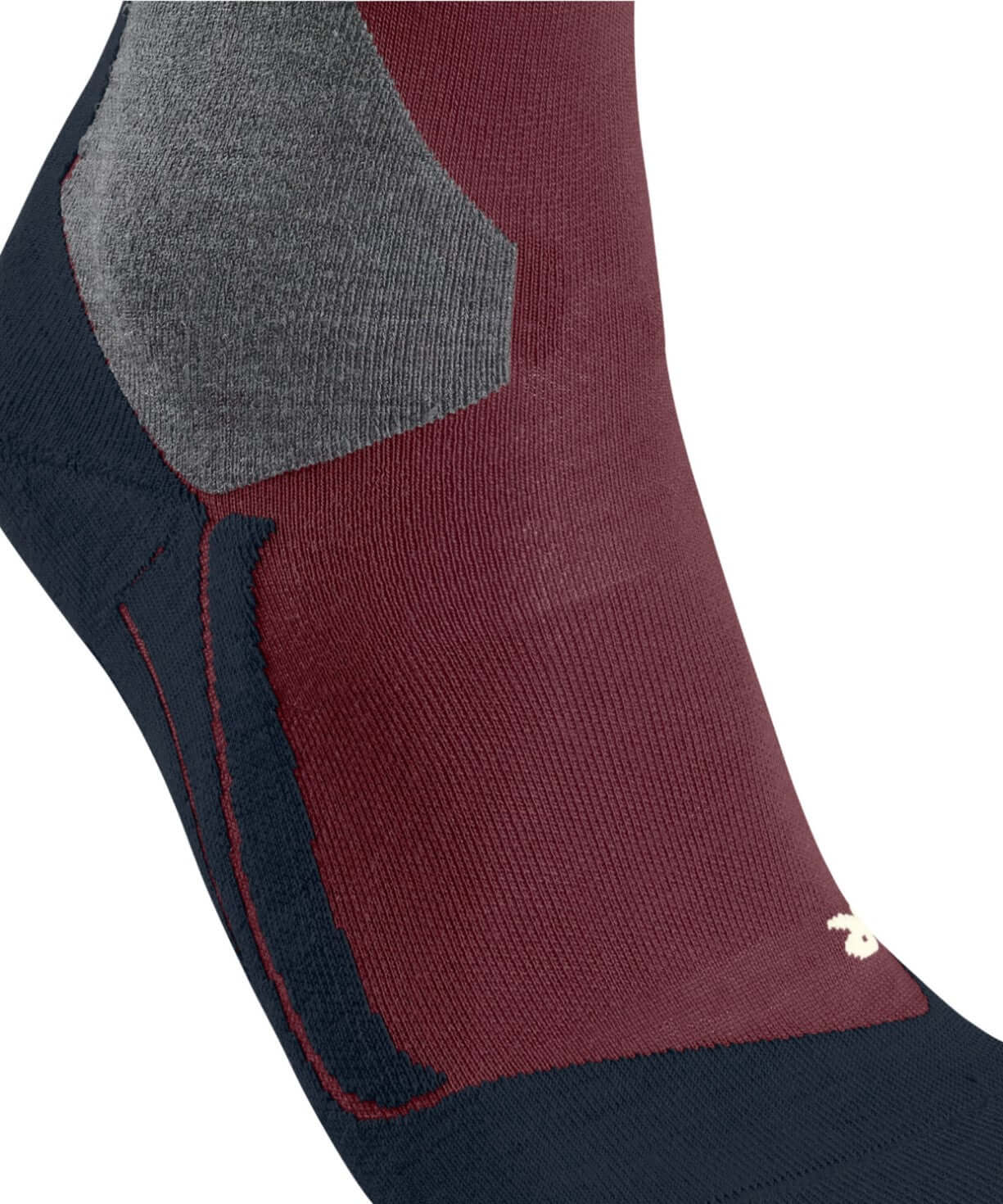 FALKE SK4 Skisok Dames 16551 8117 merlot close-up van de skisok met ergonomische pasvorm en isolerende eigenschappen.