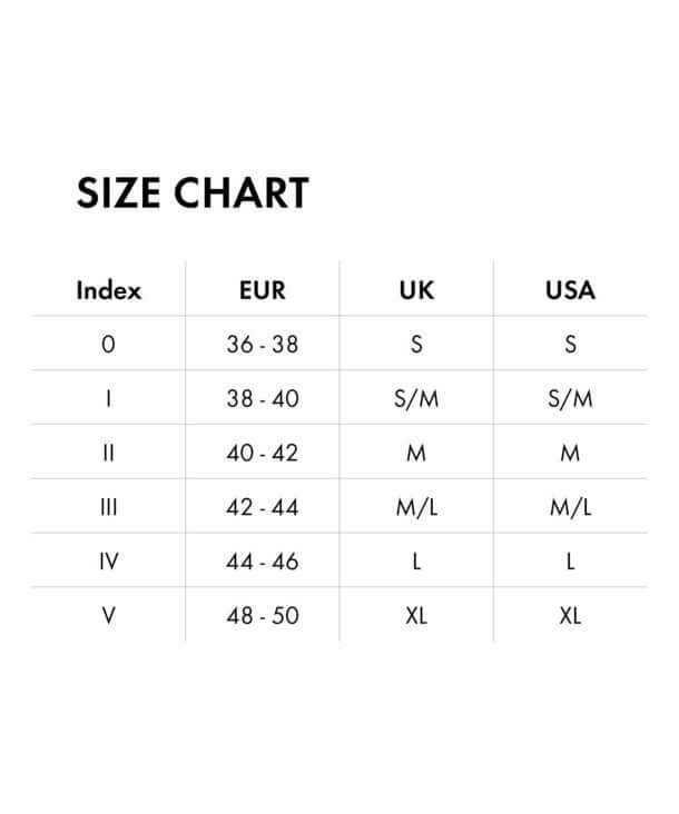 Maat chart voor FALKE Seidenglatt panty met EU, UK en USA maatindicaties.