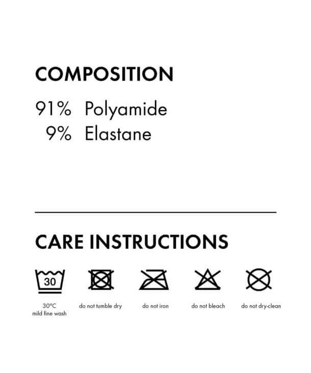 Waslabel van FALKE Seidenglatt Panty met samenstelling en zorginstructies.