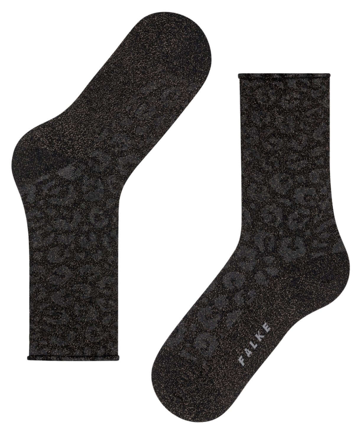 FALKE Shiny Special Edition Dames sokken met luipaardpatroon en glittereffect in zwart