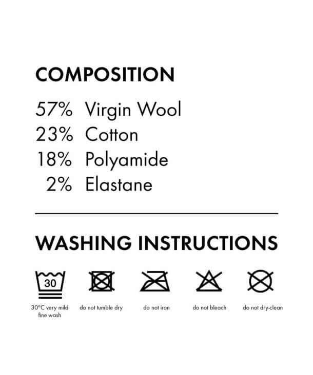 Samenstelling en wasinstructies voor FALKE SoftMerino Sokje 47488 5950 cayenne met percentages van materialen.