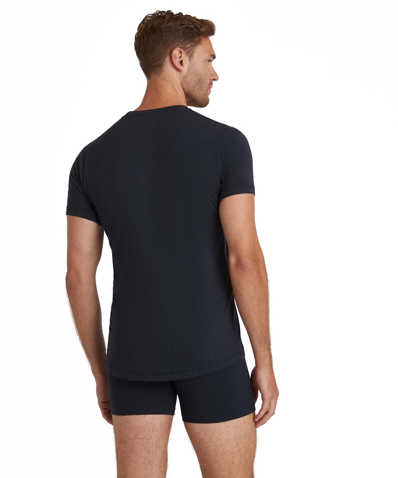 FALKE T-shirt Daily Climate Control voor heren, achteraanzicht, in donkerblauw met korte mouwen.