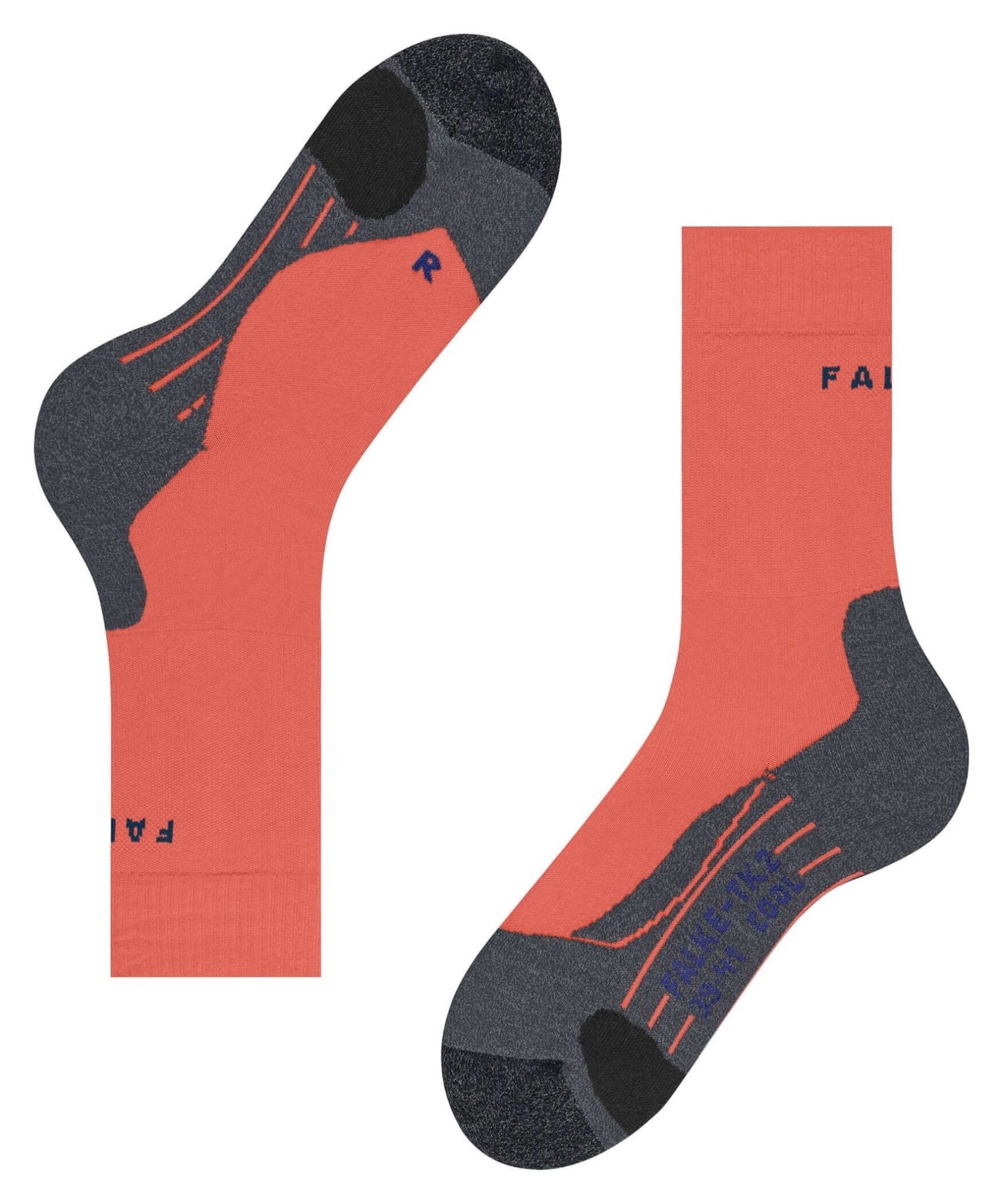 FALKE TK2 Cool dames wandelsok in koraal en donkergrijs, ideaal voor comfort tijdens het wandelen.