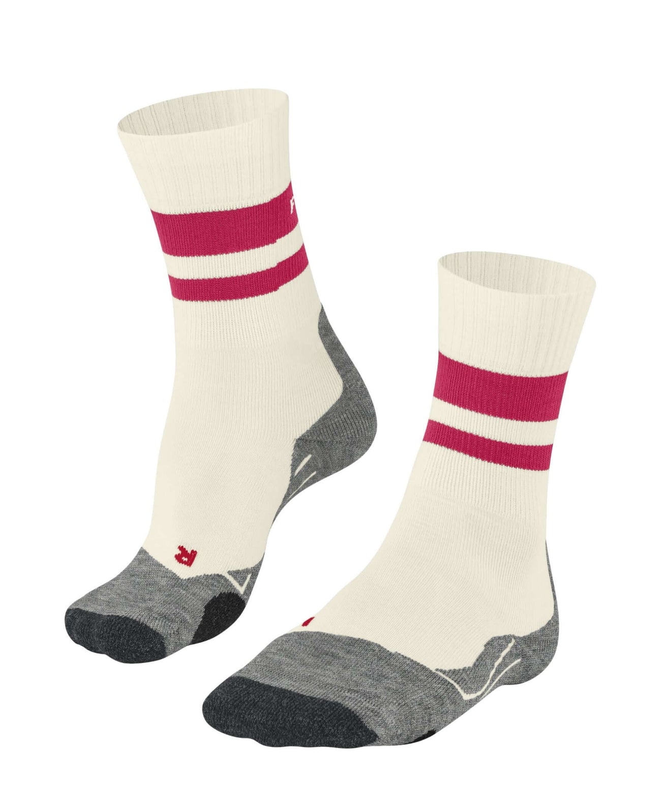 FALKE TK2 dames wandelsokken in wolwit met roze strepen, ergonomische pasvorm voor optimale bescherming.