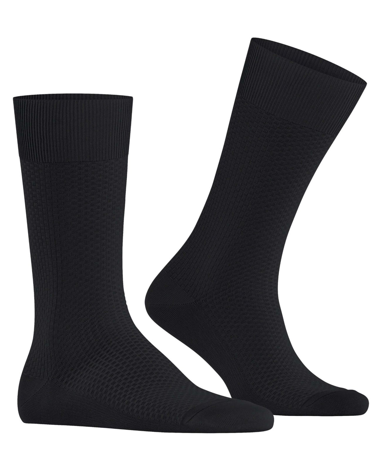 FALKE Tiago Special Edition Fantasiesokken Heren 12476 3000 black, stijlvolle zwarte sokken met fijne vierkant gebreide structuur.