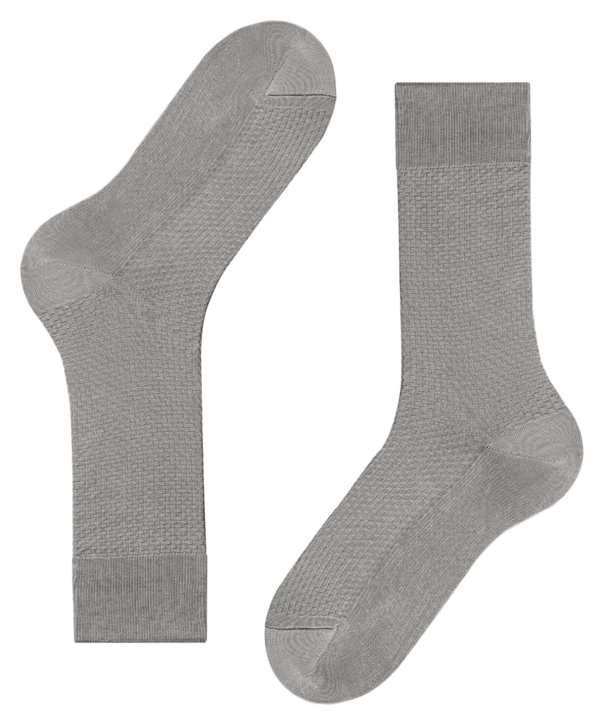 FALKE Tiago Special Edition Fantasiesokken Heren 12476 3225 lunar grijze sokken met vierkant gebreide structuur.