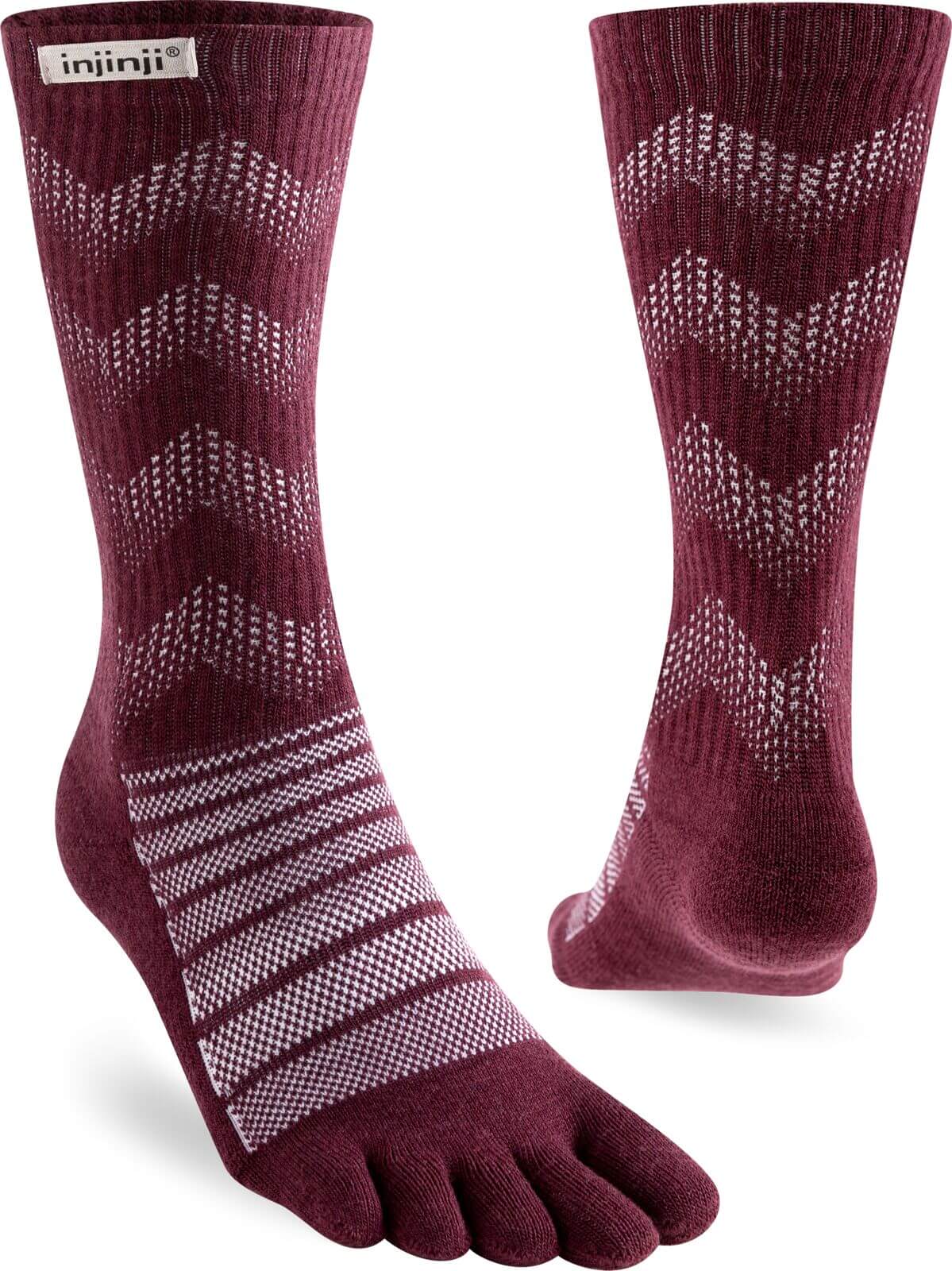 Injinji Teensokken Outdoor Midweight Crew Wool Unisex IS223670 40 Red, comfortabele wandelsokken met vijf tenen in bordeaux.