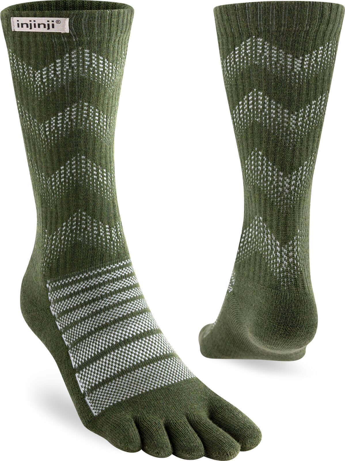 Injinji Teensokken Outdoor Midweight Crew Wool Unisex IS223670 50 Green met opvallende groene kleur en vijf teen ontwerp.