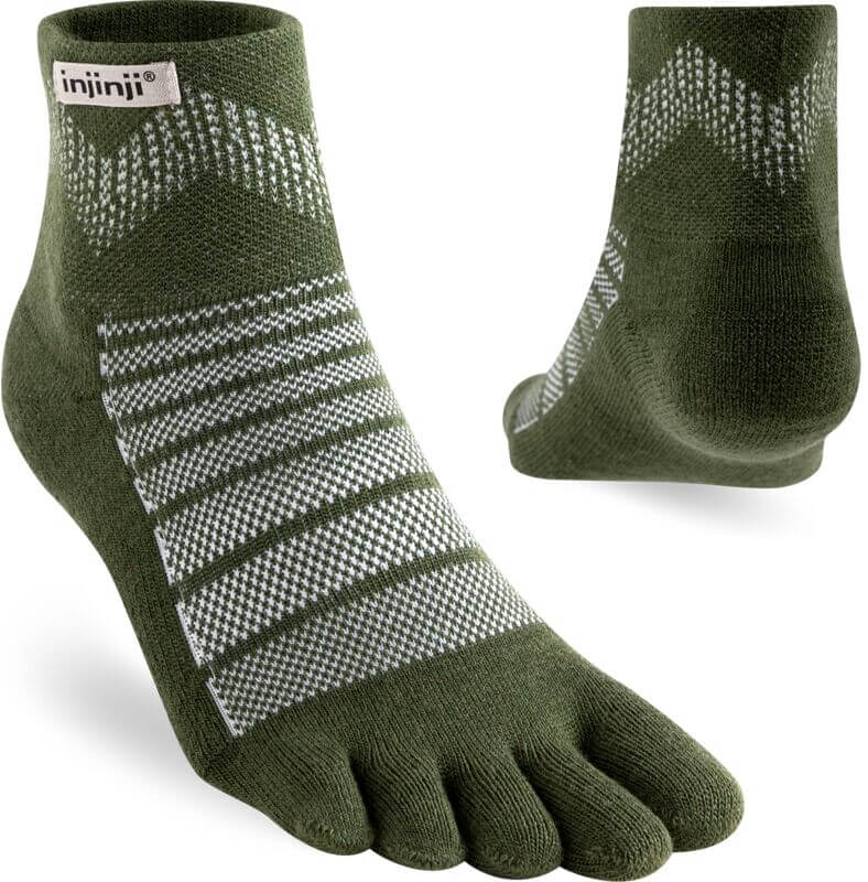 Injinji Teensokken Outdoor Midweight Mini Crew Wool Unisex IS223630 50 Green met ergonomisch design en vijf tenen.