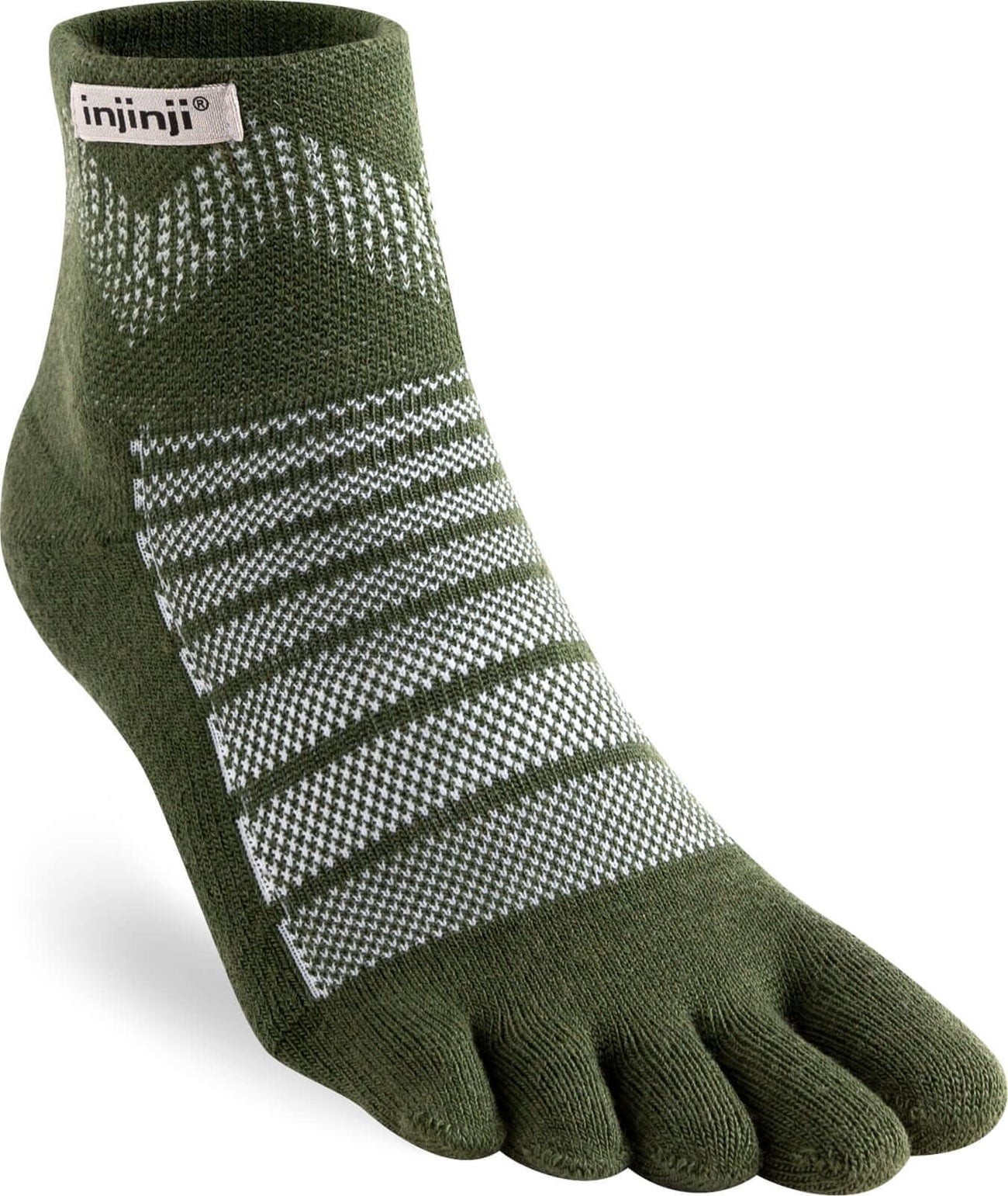 Injinji Teensokken Outdoor Midweight Mini Crew Wool Unisex IS223630 50 Green met geribbeld boordje.