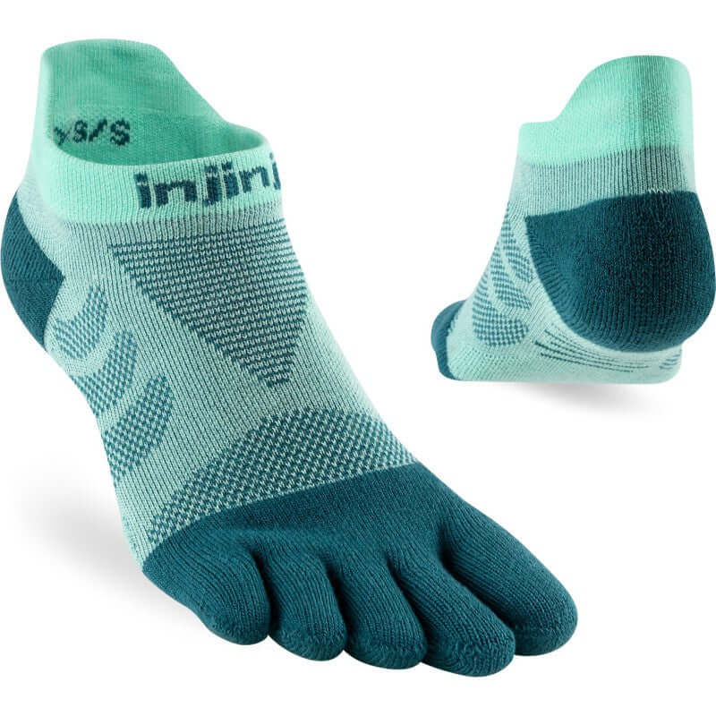 Injinji Ultra Run No Show teensokken voor dames in groen, perfect voor langeafstand hardlopen.