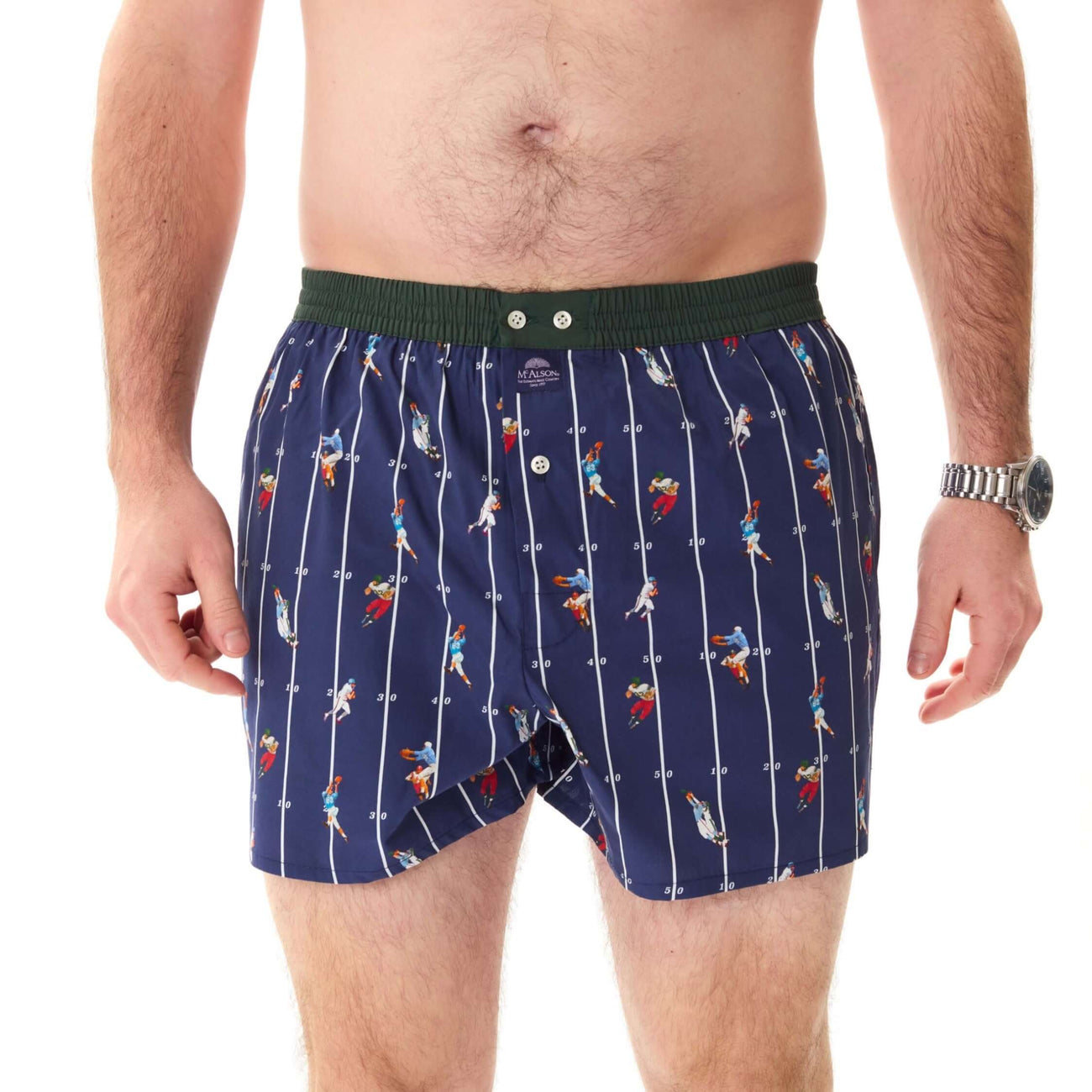 McAlson Boxershort met binnenbroek American Football navy M5265 met blauwe print en donkergroene boord