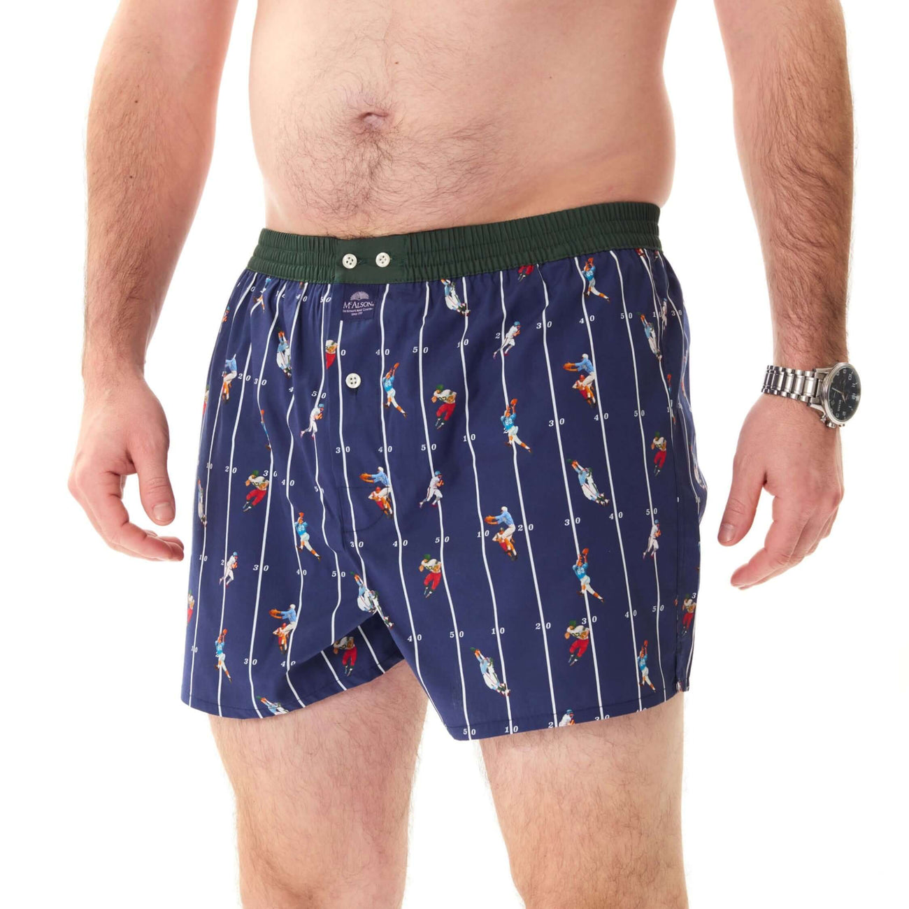 McAlson Boxershort met binnenbroek American Football navy M5265 zwarte en blauwe boxershort met kleurrijke print.