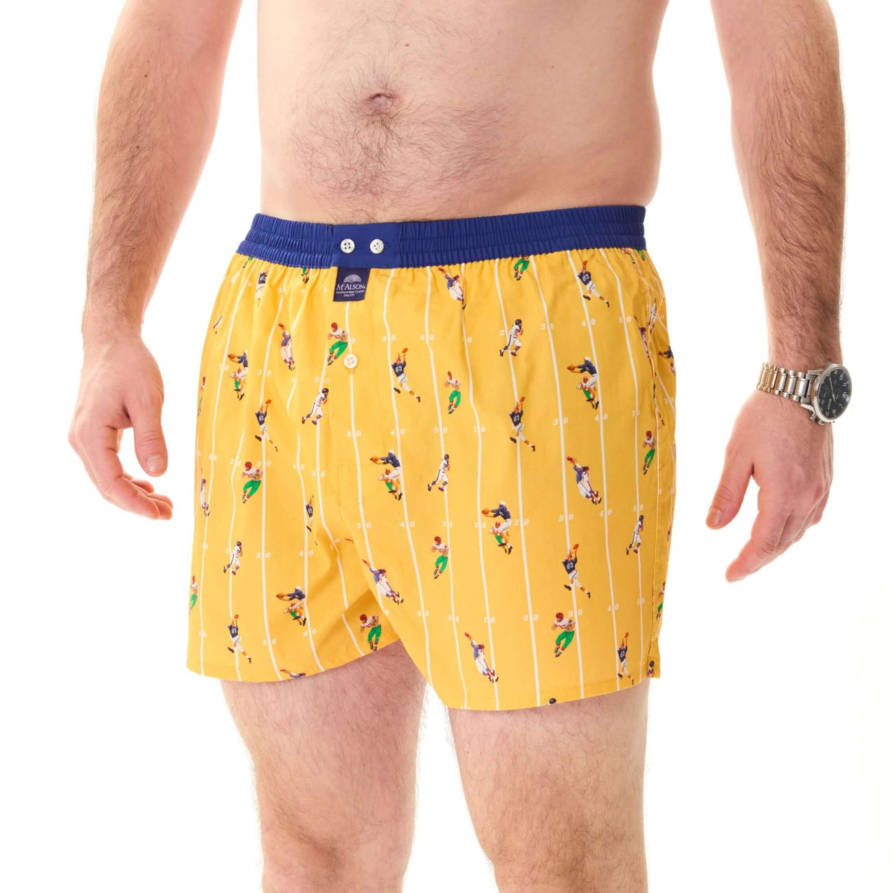 McAlson Boxershort met binnenbroek American Football yellow M5267 in geel met print, model met intern steunsysteem.