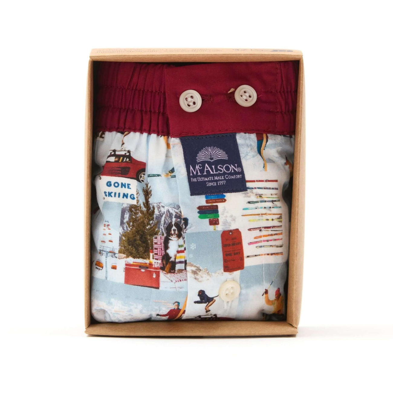 McAlson Boxershort met binnenbroek Après-ski burgundy M5260 in geschenkdoos met apresskiprint.