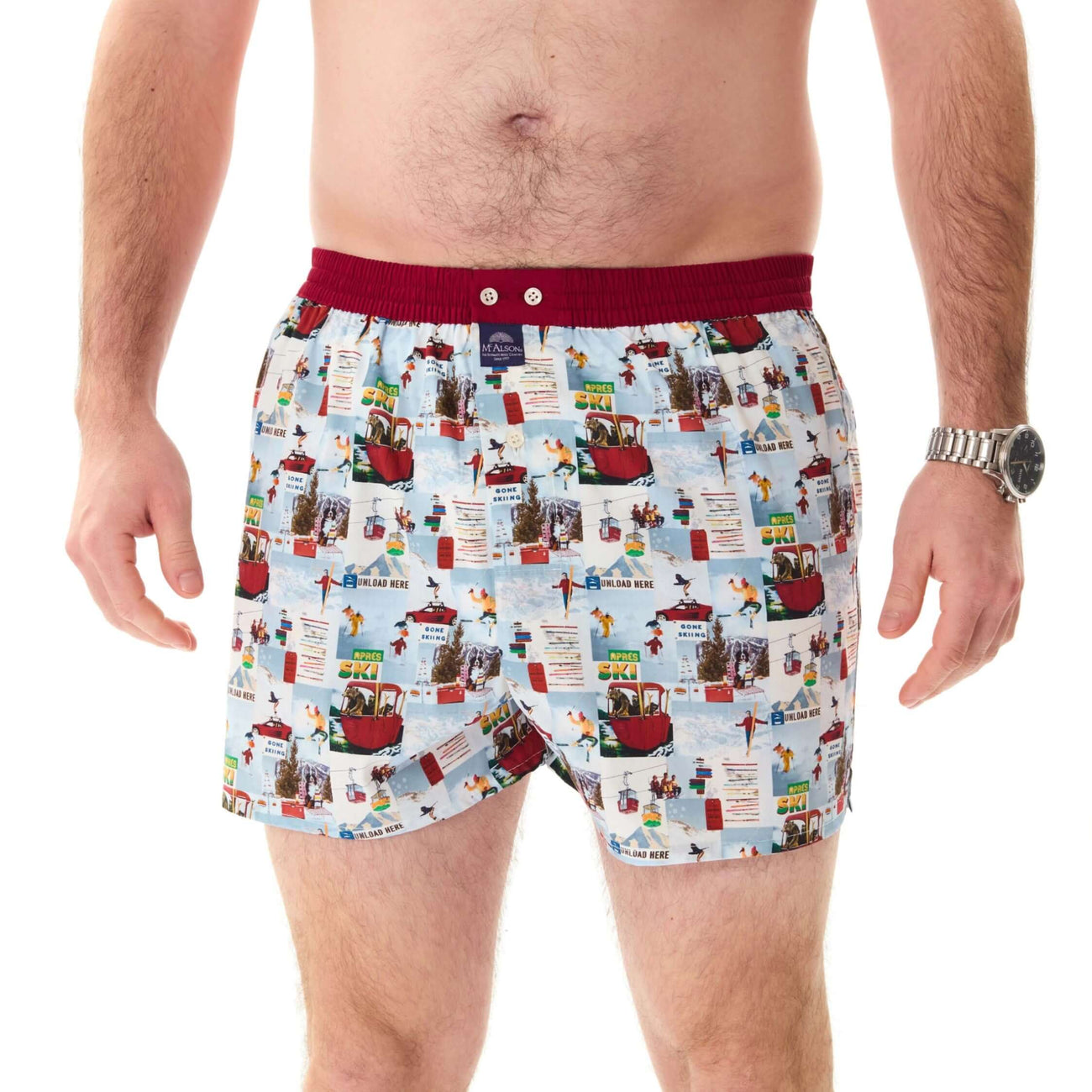 McAlson Boxershort met binnenbroek Après-ski burgundy M5260 met apresskiprint en donkerrode boord.
