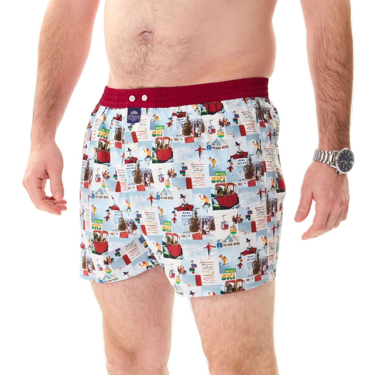 McAlson Boxershort met binnenbroek Après-ski burgundy M5260 met apresskiprint en donkerrode boord.