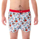McAlson Boxershort met binnenbroek Après-ski light blue & red M5259 met kleurrijke skitafereelprint en rode boord.