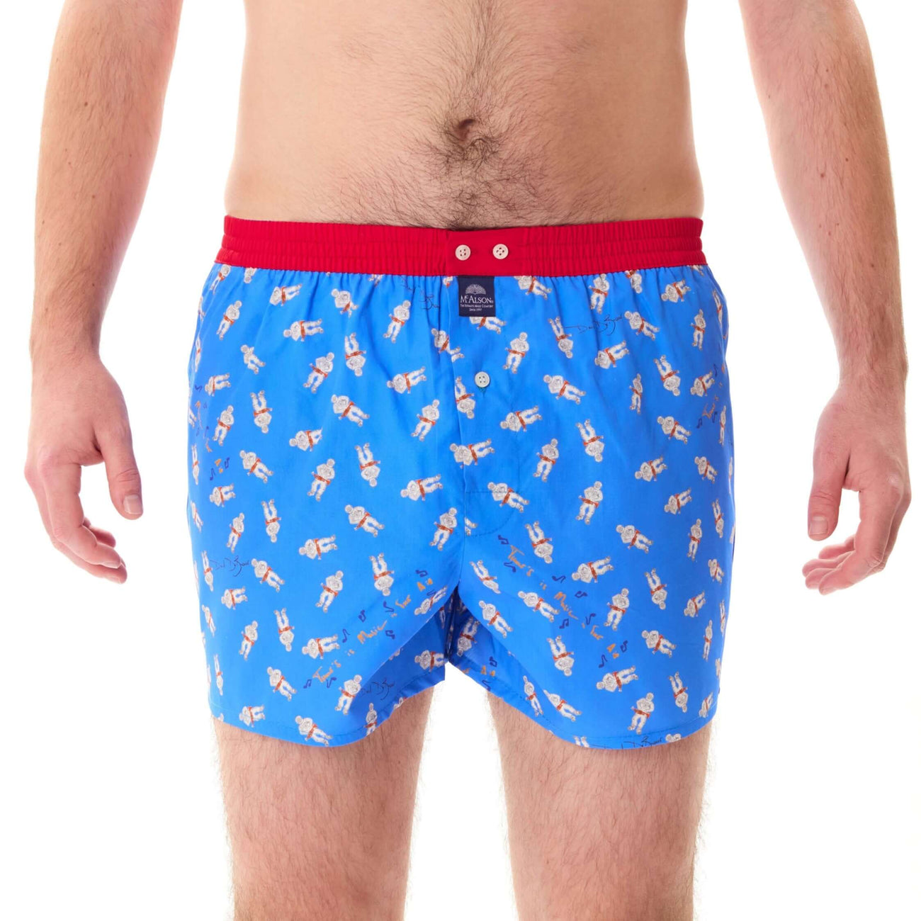 McAlson Boxershort met binnenbroek Astrojazz blue M5271, blauwe boxershort met print en rode boord.