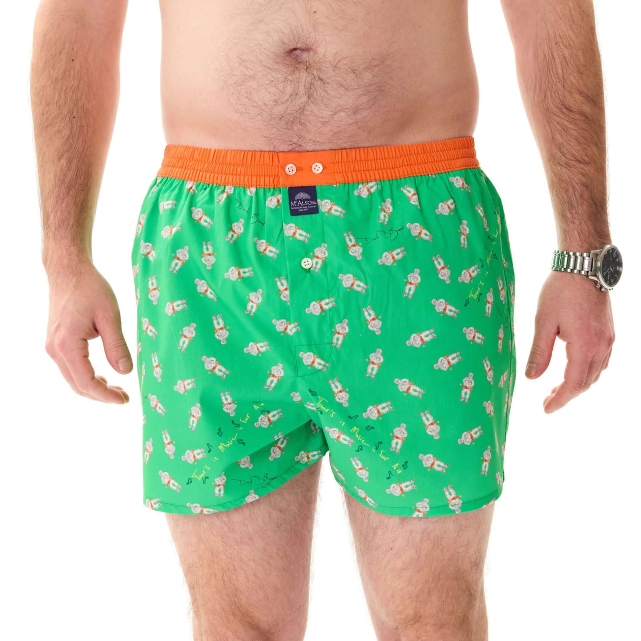 McAlson Boxershort met binnenbroek Astrojazz green M5273 in groen met print en oranje boord.
