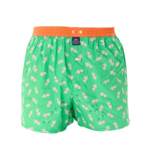McAlson Boxershort met binnenbroek Astrojazz green M5273 in groen met leuke print en oranje boord.
