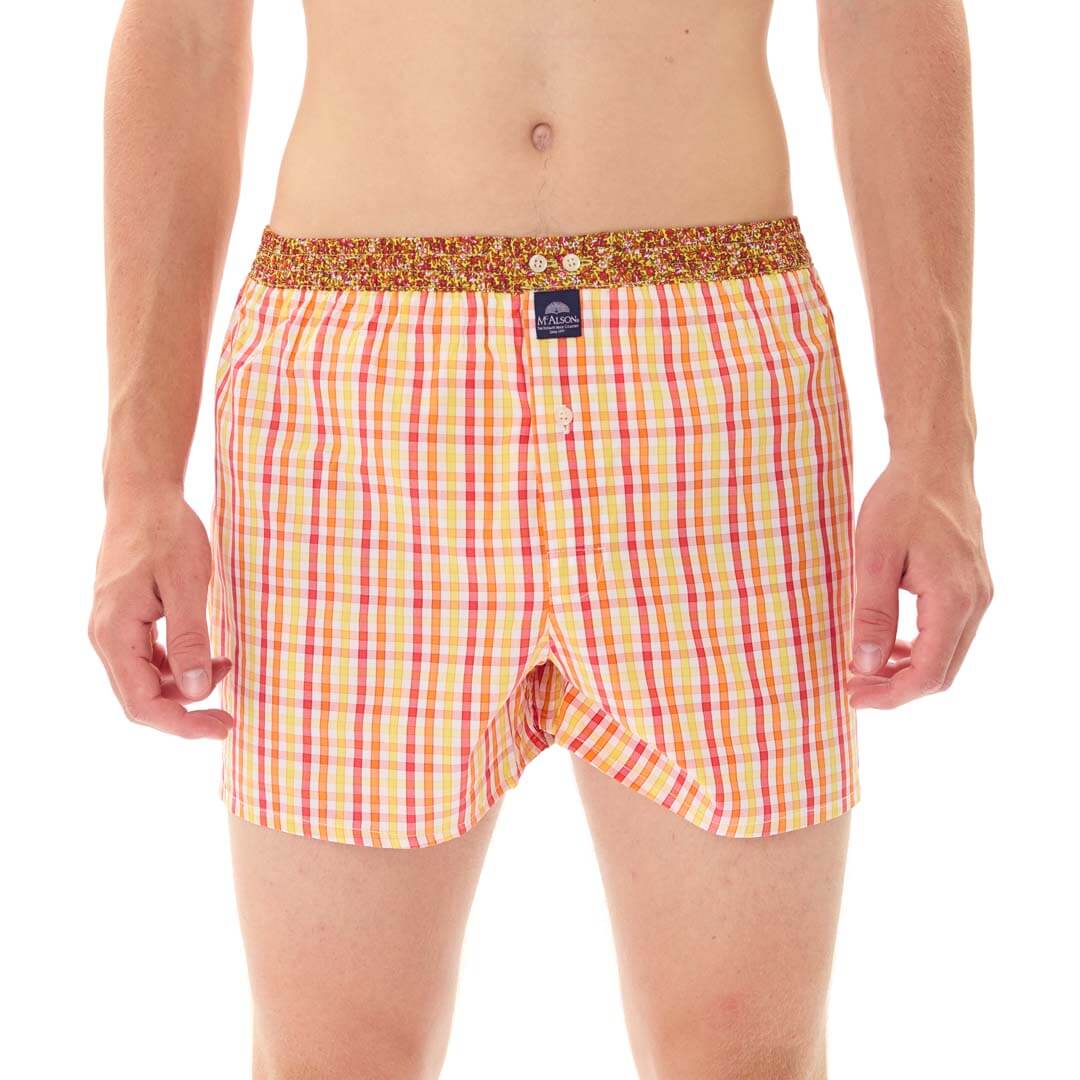 Mc Alson Boxershort met binnenbroek Checked Red, Yellow & Orange M5308 rood, gele boxershort met ruitjesprint.