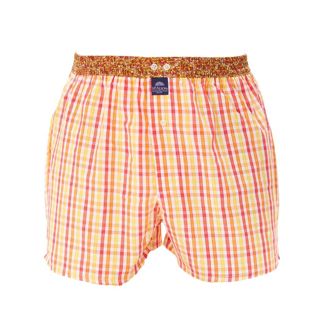 Mc Alson Boxershort met binnenbroek Checked Red, Yellow & Orange M5308 rood in gekleurde ruitjesprint.