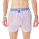 Blauw oranje wijde boxer met ruitjesprint en blauwe boord, voor stijl en comfort.