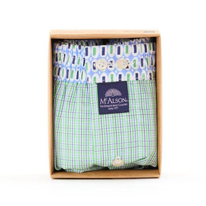 Mc Alson Boxershort met binnenbroek Checkered Green M5369 groen in verpakking met blauwe boord en leuke print.