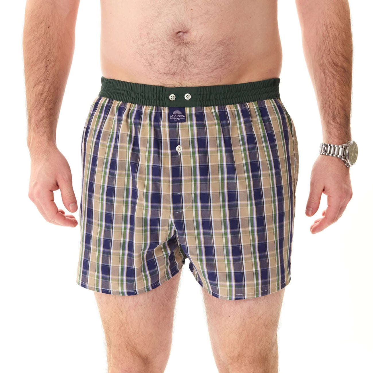McAlson boxershort in ruitjesprint met donkergroene boord voor stijl en comfort, model M5225.