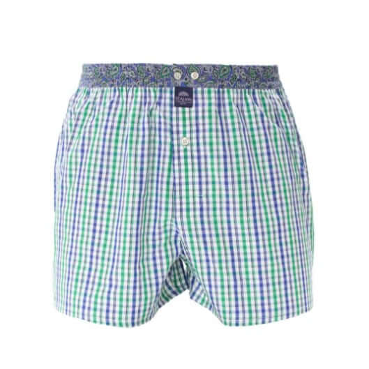 McAlson boxershort met ruitjesprint in groen en blauw, comfortabele pasvorm en paisley boord.