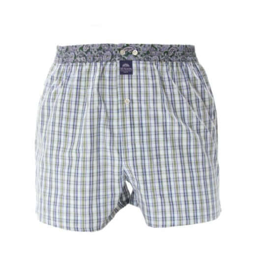 McAlson boxershort in blauw groene ruitjes met paisley boord, stijlvolle en comfortabele pasvorm.
