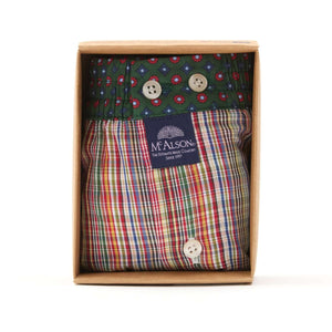 McAlson boxershort in kleurrijke ruitjesprint en groene boord in geschenkdoos.