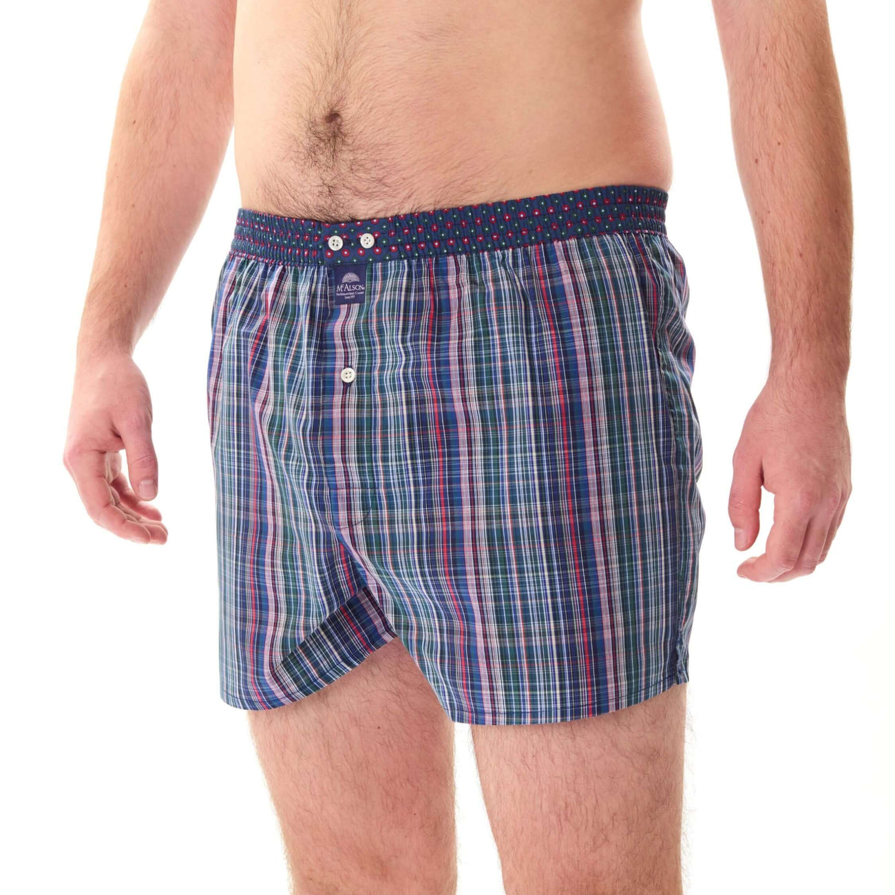 Blauw groene boxershort met ruitjesprint en stipjesband voor stijl en comfort, model M5217 McAlson.
