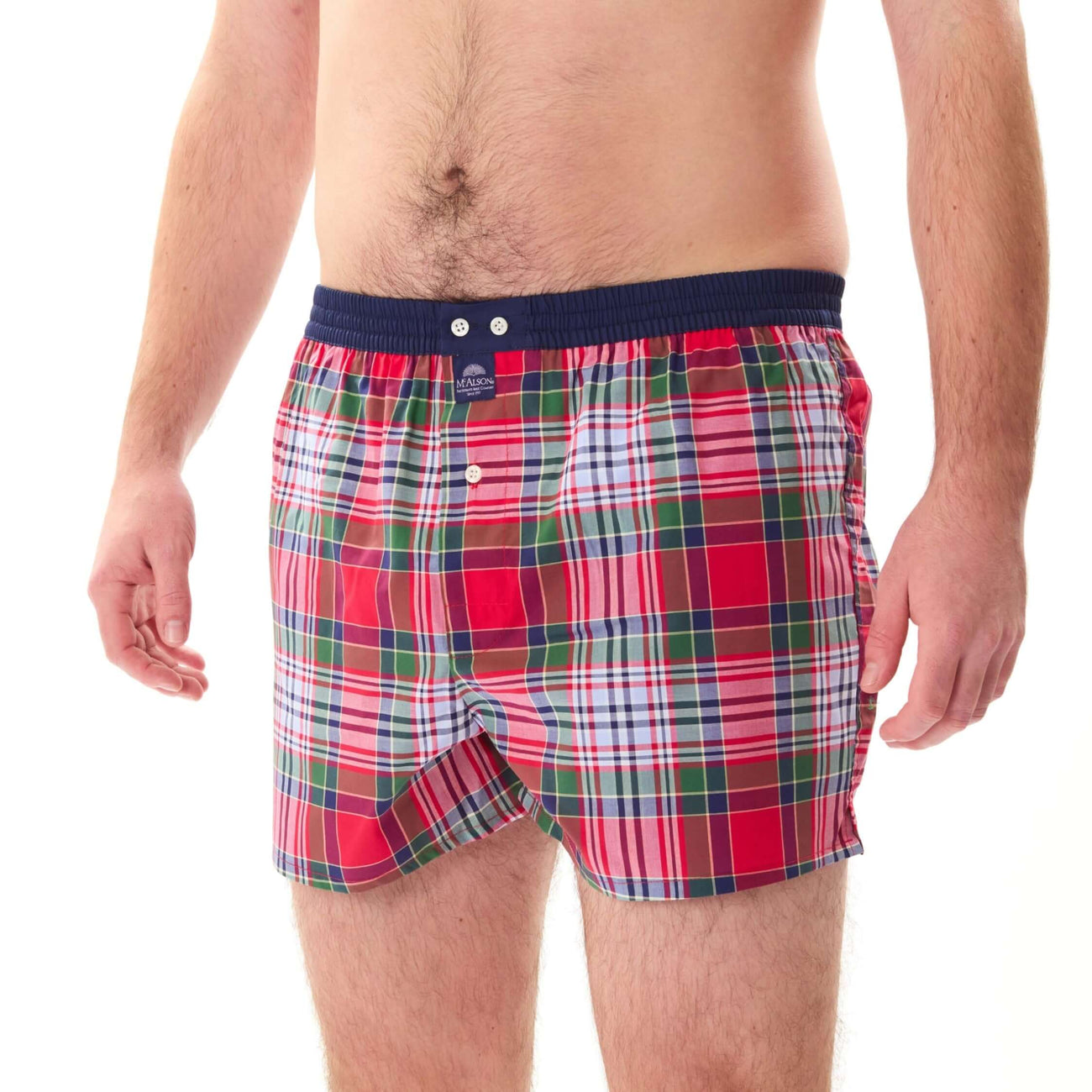 McAlson boxershort met ruitjes in groen, blauw, rood; stijlvol en comfortabel, met inside support.
