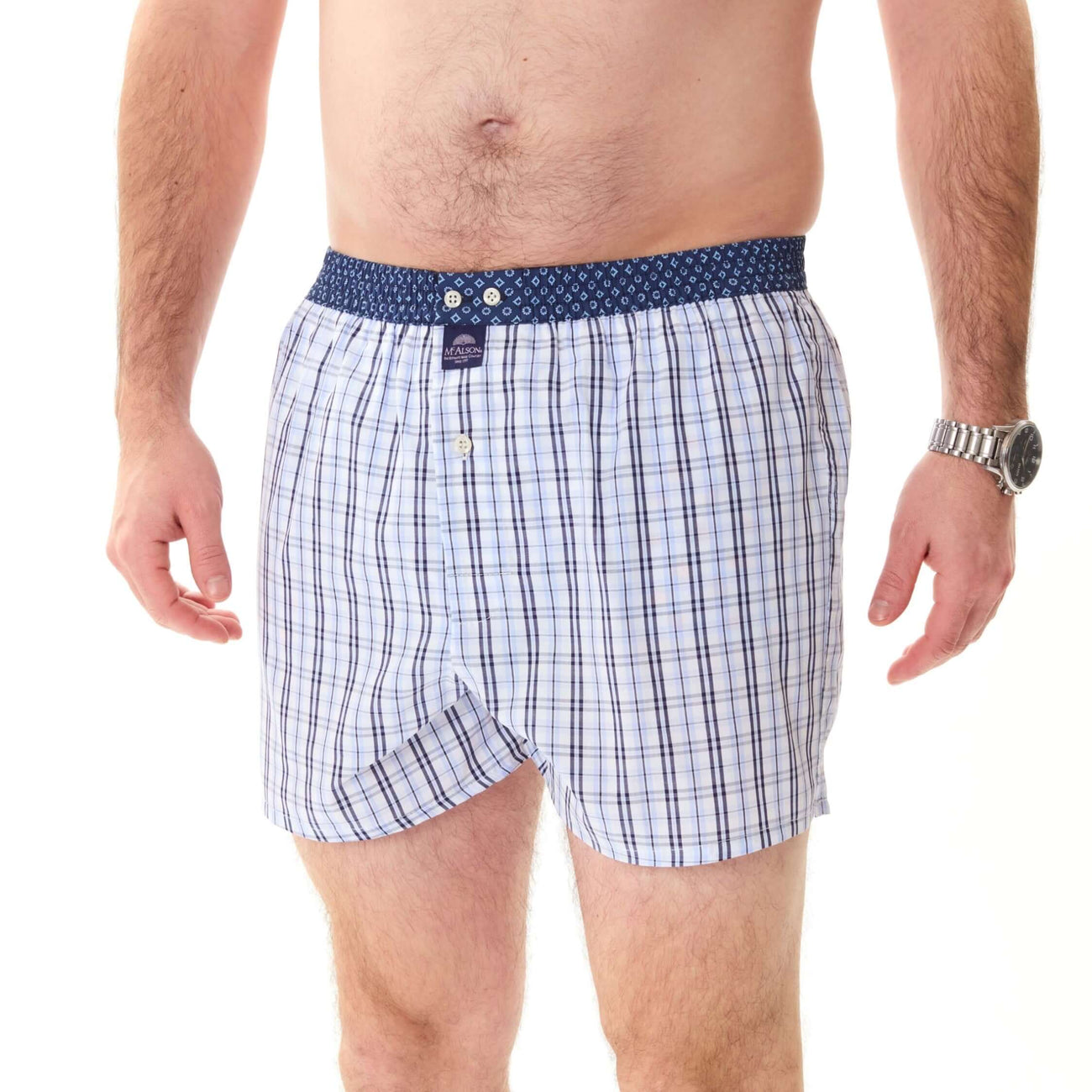 McAlson boxershort met ruitjesprint in navy en lichtblauw, comfortabele pasvorm met dark blue boord.