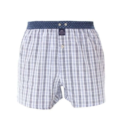 McAlson boxershort in blauw met ruitjesprint en donkerblauwe boord, stijl en comfort in één.