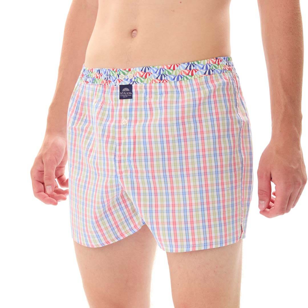 Mc Alson Boxershort met binnenbroek Checkered red, green & blue M5310 blauw in kleurrijk ruitjespatroon.
