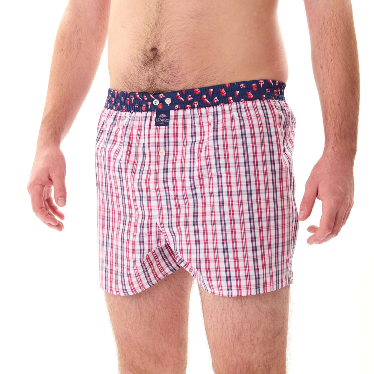 McAlson checkered boxershort in red and navy, featuring a comfortable fit and stylish design for men.