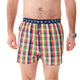 McAlson boxershort met ruitjesprint in rood, geel en navy, voorzien van een blauw boord met sushiprint.