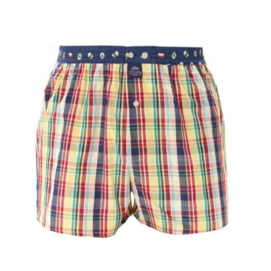 McAlson boxershort met ruitjesprint in rood, geel en navy met sushiprint, comfortabele pasvorm, inside support.